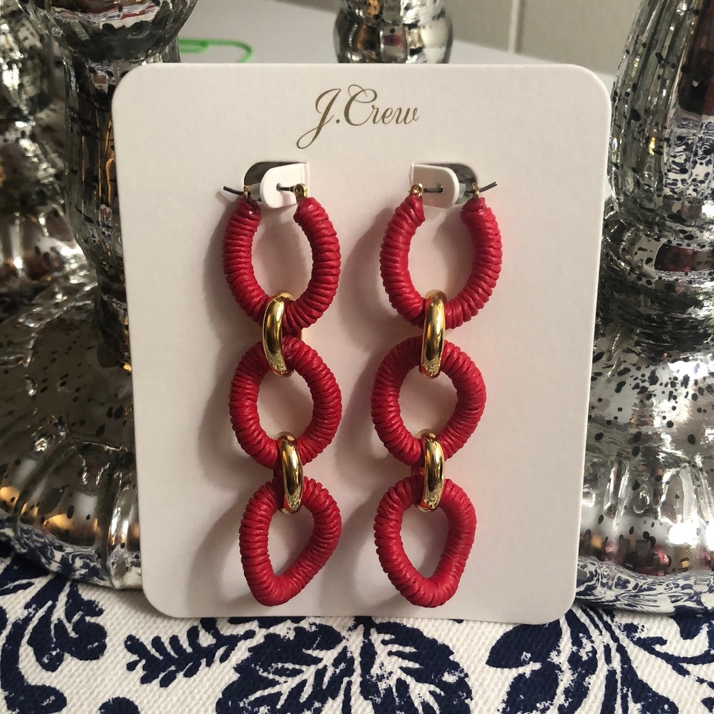 NWT J. Crew Cotton Raffia- Wrapped Chain Earrings